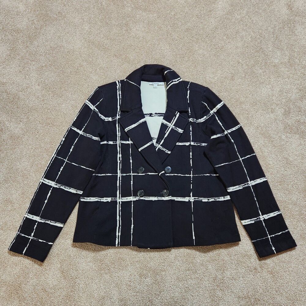 Chico's Double Breasted Blazer Women 2 US L Black Striped Long Sleeve